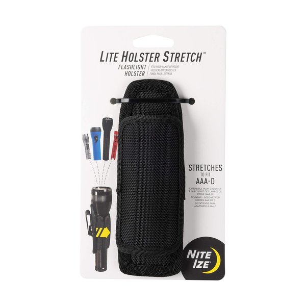 Nite Ize Lite Holster Stretch, Expandable, Secure Flashlight Holder With Belt Clip, Universal Sizing,N00874-BRK,Black