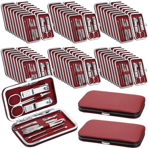 Geosar 50 Set Travel Manicure Kit Nail Clippers Pedicure Professional Nail Care Tools Stainless Steel Grooming Nail Set with Portable Travel Case Gifts for Family Friend Personal (Red,8 In1)
