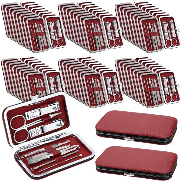 Geosar 50 Set Travel Manicure Kit Nail Clippers Pedicure Professional Nail Care Tools Stainless Steel Grooming Nail Set with Portable Travel Case Gifts for Family Friend Personal (Red,8 In1)