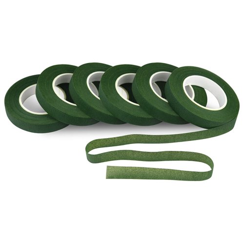 FEPITO 1/2" Wide Dark Green Floral Tapes Florist Tape for Bouquet Stem Wrapping and Floral Crafts,Wedding Bouquet(6 Rolls)