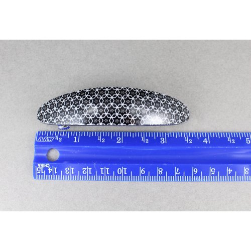 Black White curved barrette hair clip accessory 3.5 inches long circles hexagon print