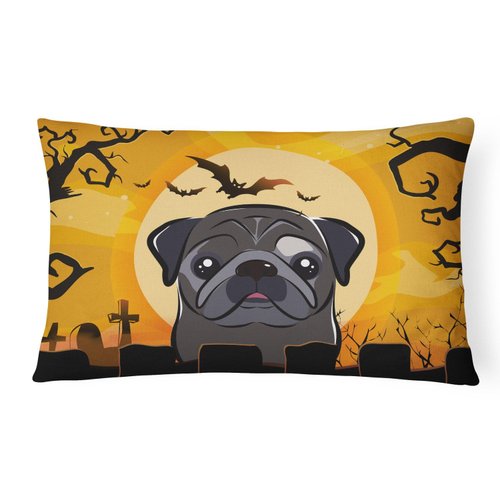 Caroline's Treasures BB1821PW1216 Halloween Black Pug Canvas Fabric Decorative Pillow Machine Washable, Indoor Outdoor Decorative Pillow for Couch, Bed or Patio, 12HX16W