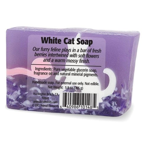Primal Elements Glycerin Bar Soap | Helps All Skin Types, Sensitive, Oily & Dry Skin | NO PARABENS, VEGAN, GLUTEN FREE, 100% VEGETABLE BASE - (White Cat)