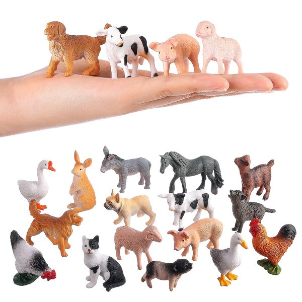 Flormoon 16Pcs Small Animals Figures, Realistic Farm Animals Toys for Cupcake Toppers, Learning Educational Toys, Birthday Party Favors Gift for Kids