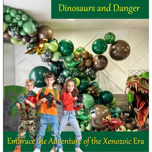 Dinosaur Balloon Arch Garland Kit 117 Pcs Dark Green Sage Green Brown Dinosaur Foil Balloons for Kids Boys Jungle Safari Dinosaur Theme Party Baby Shower Decoration Supplies