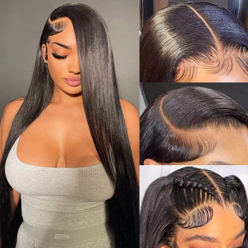 XUBULO Straight Lace Front Wigs Human Hair 13x4 Transparent HD Lace Front Wigs Human Hair Pre Plucked 180% Density Straight Lace Frontal Wigs Human Hair with Baby Hair for Women 24 Inch