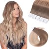 Hairro 12" 50g Tape in Hair Extensions Remy Human Hair #8T18P60 Dark Brown and Blonde Balayage Thin Long Straight Hair Seamless Skin Weft Invisible Double Sided Tape 20pc/pack +10 Tape Bonds