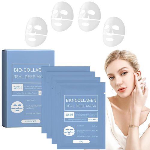 Mrryiio Collagen Face Mask,Deep Lifting Collagen Mask,Skinqueen Bio Collagen Anti Wrinkle Lifting Mask,Deep Hydrating and Firming Overnight Hydrogel Mask,Elasticity Improvement(4Pcs)