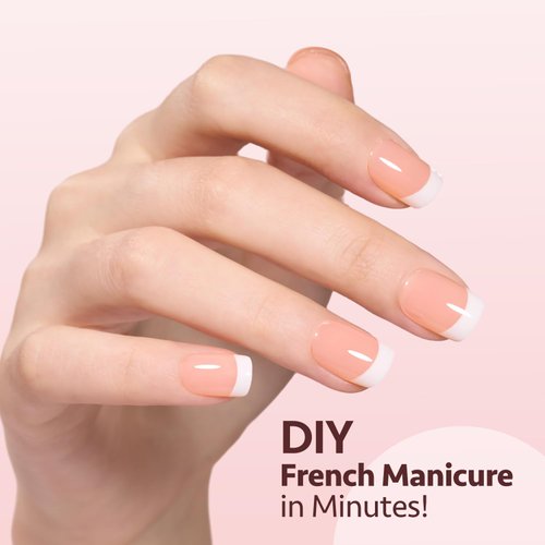 GAOY French Gel Nail Tips, 240Pcs Press on Nails Clear Light Pink Short Square Gel X Nail Tips, Pre-applied Tip Primer and Base Coat Cover, 15 Sizes Pre-filed Fake Nail Tips for Nail Extension