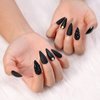 Artquee 24pcs Press on Nails Black Medium Long Almond Stiletto Matte Mixed Glossy Fake Nails False Tips Manicure for Women Including 2pcs 3D Rhinestones Nails and 2pcs Gold Nail Studs