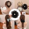 3 Pcs Flower Hair Claw Clips for Women Big Mesh Flower Hair Claw with Pearl Cute Floral Hair Accessories for High Ponytail Non Slip Strong Hold Hair Clips for Thick Hair