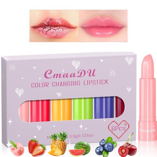 Gireatick 6Pcs Fruit Flavour Color Change Lipstick Set, pH Lip Balm, Natural Ingredients Long Lasting Moisturizing Lip Makeup, Prevent Dry Lips & Fade Lip Lines