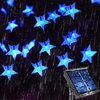Abkshine Solar Powered Blue Star String Lights, 55ft Total Length, 4.9 Inch Distance Between LED Bulbs, Waterproof, Auto On/Off