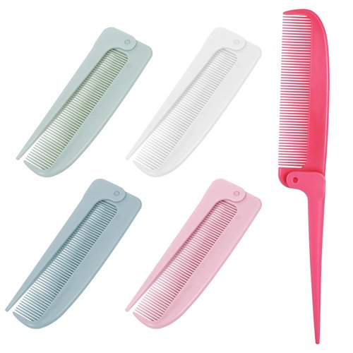 JJUNW 5 PCS Comb Set, Fine Tooth Rat Tail Parting Combs and Lift Teasing Comb Tail Folding Detangling Travel Styling Combs for Women and Men Hair Pick& Styling