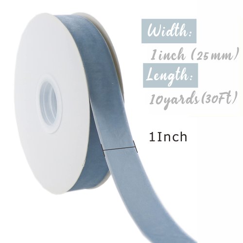 DINDOSAL Dusty Blue Velvet Ribbon 1 Inch Vintage Blue Single Face Velvet Ribbon for Gift Wrapping, Hair Bows, Choker, Wedding Decorations, Cafts, Bouquet - 10 Yards