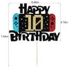 Bekaterea Video Game Happy 10th Birthday Cake Topper，Video Game Boy's 10th Birthday Level Up Party Cake decoration，boy girl gamer cake decoration，Video Game Theme Party Supplies