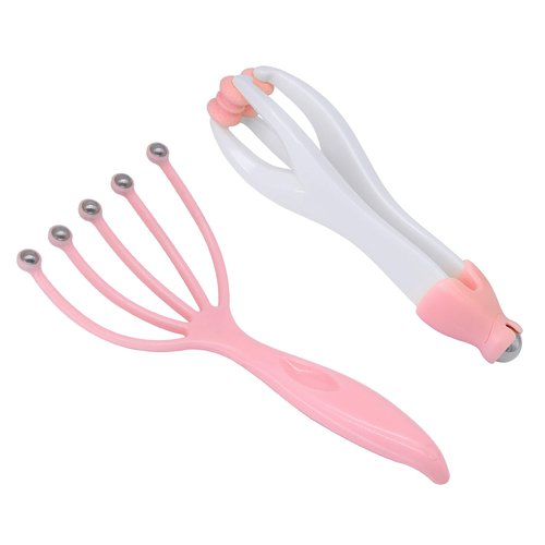 SinLoon Head Massager,Protable Hand Held SPA Scalp Massager,2-in-1 Finger Massager Hand Handheld Steel Ball Run Blood Circulation Tool Pink (2-Pack)