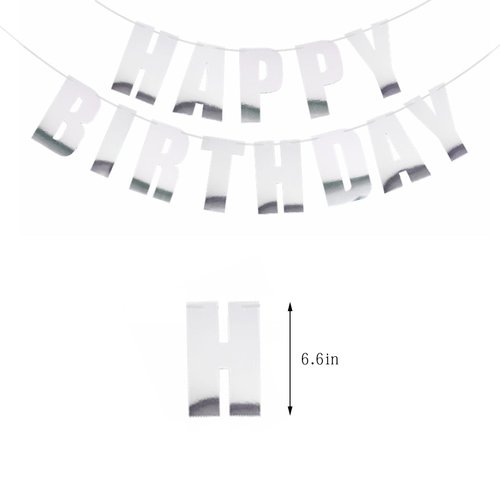MEETINGU Happy Birthday Banner, Silver Happy Birthday Bunting Banner, Theme Party for Adult Kids Baby Shower Birthday Tea Party Changeable Party Decorations Hanging Décor