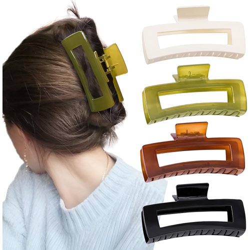 PACTIV 4pcs Square Hair Clips Claw Clips Daily use, Jelly Colors Fashionable And Simple Transparent Hair Clamps For Women, Assorted Sizes 1 count (Pack of 4) multi