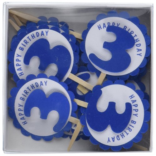 All About Details 3rd Birthday Cupcake Toppers, Set of 12 (Shimmer Blue)