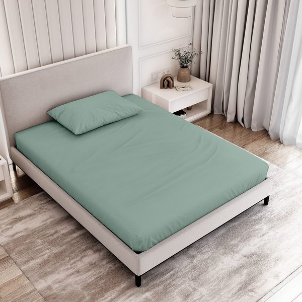 Natemia Full Size Fitted Sheet Set - Organic Cotton Jersey - 54 x 75 Inches Sheet for Full Mattress up to 18 inches and Pillowcase
