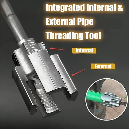 Integrated Internal & External Pipe Threading Tool, 2025 Upgraded Electric Drill Compatible Pvc Pipe Threader Kit, 1/2'' and 3/4'' Water pipe internal and external integrated threader (1/2" + 3/4")