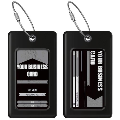 Luggage Tags Business Card Holder by TUFFTAAG - Durable Travel ID Bag Tag, Secure & Flexible, Perfect for Suitcases, Backpacks, and Carry-Ons, Easy Identification (2 Pack, Onyx 2pk)