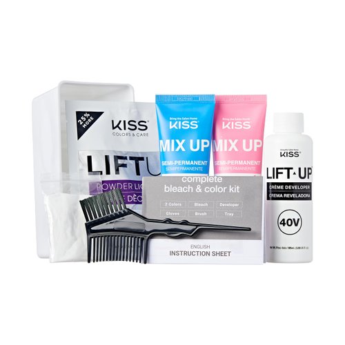 KISS Mix Up Complete Bleach & Semi-Permanent Hair Color Kit, Intelligent Color Technology, 2 Colors, Custom Combinations, Long- Lasting, Lasts Up To 50 Washes - Frose & Blue Topaz