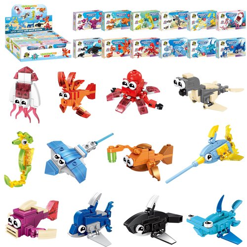 Jellydog Toy Ocean Party Favors for Kids, 12PCS Mini Marine Building Blocks Ocean Animal, Sea Creatures Building Blocks Set, Building Stem Toys for Birthday Party,Goodie Bags,Prize,Cake Topper