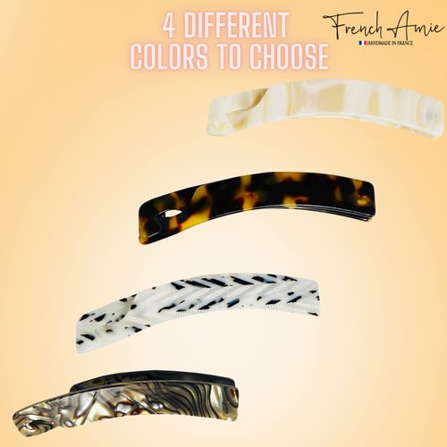 French Amie Elongated Curve Black and White Handmade 4 inch Celluloid Acetate Banana Hair Clip for Ponytail Women Hair Accessories, Made in France