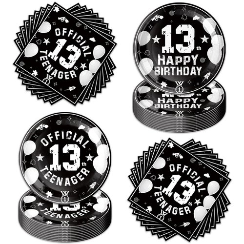 40pcs 13th Birthday Party Supplies-Party Decorations Tableware For Kids, Plate, Napkin Party Decorations Dinnerware