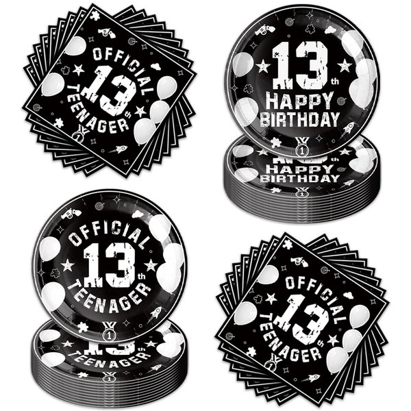 40pcs 13th Birthday Party Supplies-Party Decorations Tableware For Kids, Plate, Napkin Party Decorations Dinnerware