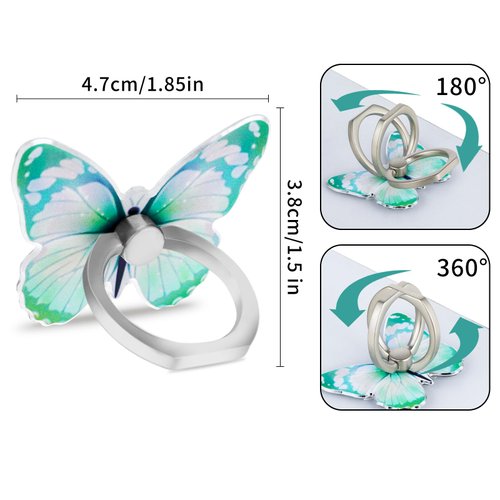 WLLHYF 4 PCS Butterfly Cell Phone Ring Holder Zinc Alloy Cute 360°Rotation Metal Finger Pattern Painted Universal Phone Ring Holder Compatible for All Smartphone
