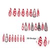 MISUD Press on Nails Long Stiletto Fake Nails Glossy Glue on Nails Goth Red Ombre Artificial Nails Almond Acrylic Nails Gothic Charms Stick on False Nails with 3D Blood Design 24pcs