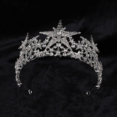 JWICOS Silver Shining Star Princess Tiara Crown for Women and Brides Bridal Hair Accessories for Engagement Wedding Prom Pageant