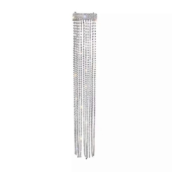Exaggeration Bling Bling Rhinestones Long Chain Tassel Hair Clip Ponytail Holder Tassel Hairwear Barrette Party Gifts Hair Clip Hairpin for Women Girls Jewelry Hair Accessories
