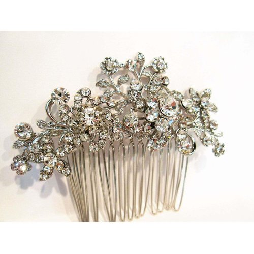 Generic Crystal leaves and flowers silver hair comb barrette clip bridal clip- Silvr, 1