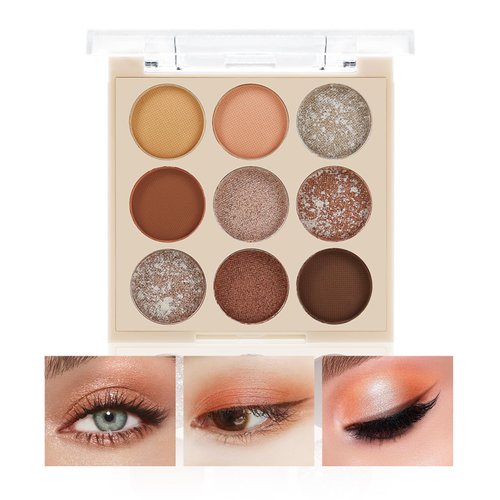 GEUUFEA 9 Colors Matte Glitter Eyeshadow Palette, Blendable Highly Pigmented Shades in Smooth Eye Makeup Palette, Build a Gentle and Glamorous Look