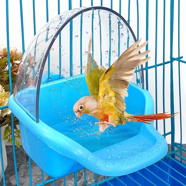 Nobgum Bird Bath Box Hanging Birdbath Toy Parakeet Caged Bathing Tubs Parrot Bath Tub Water Shower Food Feeder Holder Tray Bird Bath for Cage Accessory Small Birds Parrots Cockatiel Budgies