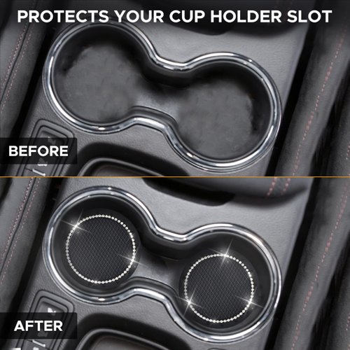EcoNour Car Cup Coasters (2 Pack) | Car Push Start Button Bling (1 Pack) | Car Cup Holder Coaster | Crystal Rhinestone Car Interior Accessories | 2.75 Inch Universal Anti-Slip Coasters