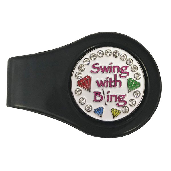 Giggle Golf Magnetic Colored Ball Marker Clip with A Bling Golf Ball Marker | Great Golf Gift for Women (Swing with Bling (Black))
