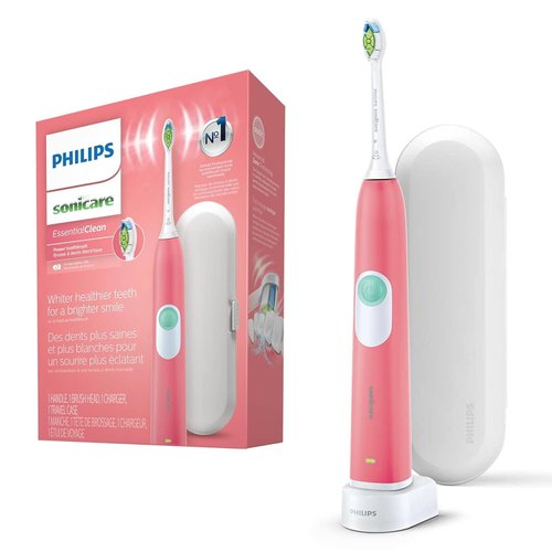 PHILIPS Sonicare Electric Toothbrush EssentialClean, Rechargeable Electric Tooth Brush with DiamondClean Brush Head, Sonic Electronic Toothbrush, Travel Case, Pink