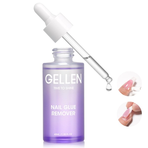 Gellen Nail Glue Remover for Press on Nails, 40ML Nail Glue Remover for UV Nail Glue, Non acetone Gentle Glue Off for False Nails Glue Tips, Odorless Easy Glue Debonder, Not for Gel Nail Polish