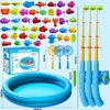 Magnetic Fishing Pool Toys Game for Kids Toddlers 3-5 4-8, Fishing Water Table Bathtub Toy with Inflatable Pool Pole Rod Net Plastic Floating Fish, Water Bath Pool Outdoor Toys for Kids Toddlers Baby