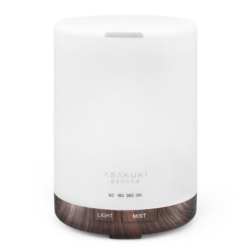 ASAKUKI 300ML Essential Oil Diffuser, Quiet 5-in-1 Premium Humidifier, Natural Home Fragrance Aroma Diffuser with 7 LED Color Changing Light and Auto-Off Safety Switch -Dark Brown