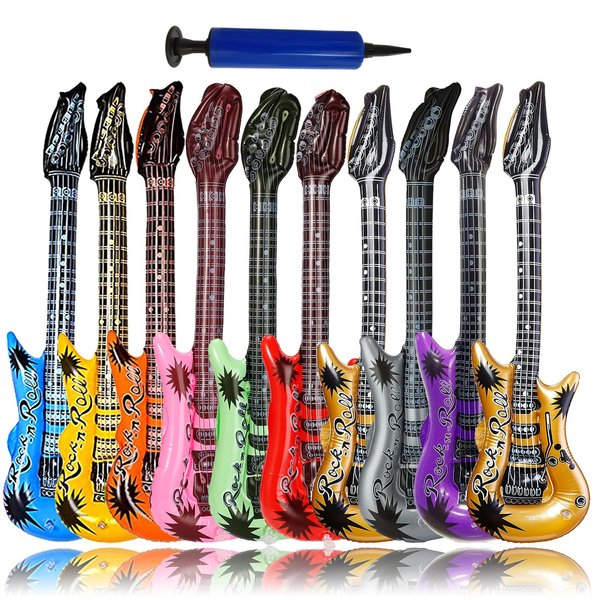 smilixin 11 Pack Inflatable Guitar,Blow Up Guitar,Inflatable Rock Star Toy Set,80s Party Decorations Inflatable Party Props, 10 Inflatable Guitars and 1 Inflator