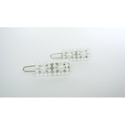 Generic Two small tiny rectangle white pearl hair pin clip barrettes fine hair