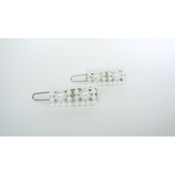 Generic Two small tiny rectangle white pearl hair pin clip barrettes fine hair