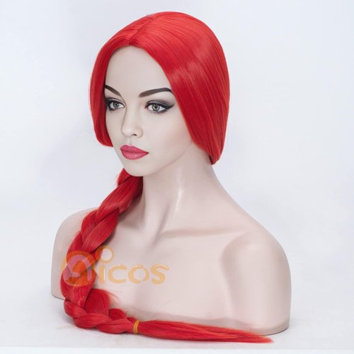 Aicos Long Red Braid Costume Wig for Cowgirl, 31 inches Cosplay Wig for Women Halloween Party
