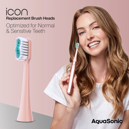 AquaSonic Icon Replacement Brush Heads | Compatible with AquaSonic Icon Toothbrush | 2 Brush Heads | for Normal & Sensitive Teeth (Blush)